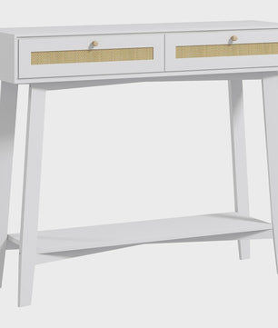 Witte Console Tafel met 2 Lades en Open Plank - 100x30x81cm