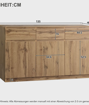 Houten Sideboard met 3 Deuren en 3 Lades - 135x40x81 cm