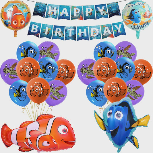Nemo & Dory Verjaardagsdecoratie Set: Ballonnen, Banner & Cake Topper