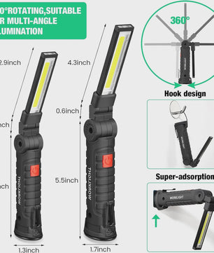 360° Draaibare LED Werklamp met 5 Modi, USB Oplaadbaar, Magneetvoet & Haak