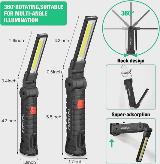 360° Draaibare LED Werklamp met 5 Modi, USB Oplaadbaar, Magneetvoet & Haak