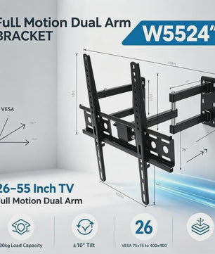 WETECH W5524 TV Muurbeugel - Dubbele Arm, 26-55 Inch, 30kg, Kantelbaar, VESA 75-400mm
