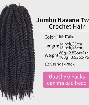 Havana Twist Crochet Haar - 6 Packs Synthetische Krullen voor Senegalese Twists