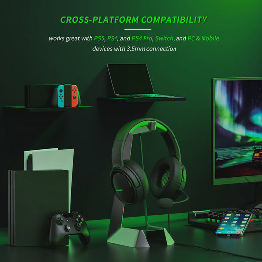BINNUNE BG02 Gaming Headset met Microfoon - Bedraad, Compatibel met PS4, PS5, Xbox, PC & Switch
