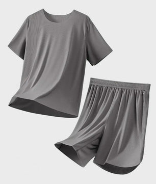 Heren Pyjama Set Korte Mouw & Shorts - Ademend Ijszijde Loungewear