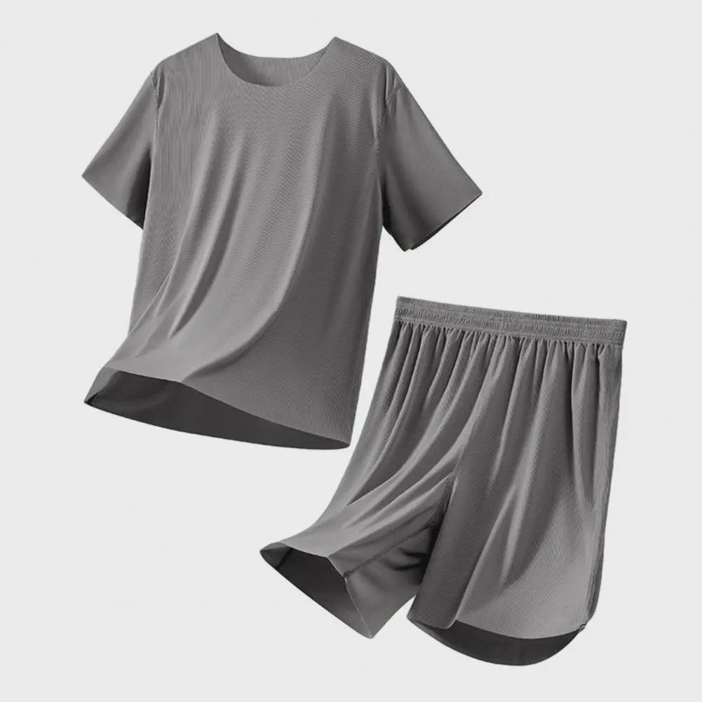 Heren Pyjama Set Korte Mouw & Shorts - Ademend Ijszijde Loungewear