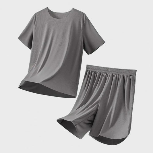Heren Pyjama Set Korte Mouw & Shorts - Ademend Ijszijde Loungewear