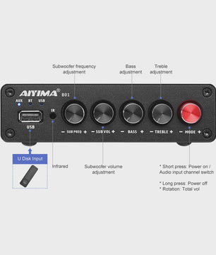 AIYIMA B01 2.1 Bluetooth Versterker TPA3116D2 - 100W HiFi Digitale Klasse D Audioversterker met Bass & Treble