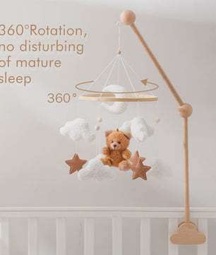 Houten Baby Mobiel voor Ledikant met Teddybeer, Maan en Sterren - Muziek & Rammelaar - Perfect Kraamcadeau