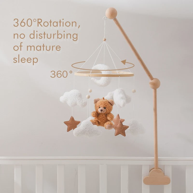 Houten Baby Mobiel voor Ledikant met Teddybeer, Maan en Sterren - Muziek & Rammelaar - Perfect Kraamcadeau