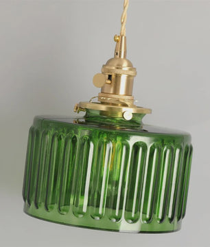 Vintage Groene Glazen Hanglamp - Nordic Stijl, Koperen Accent