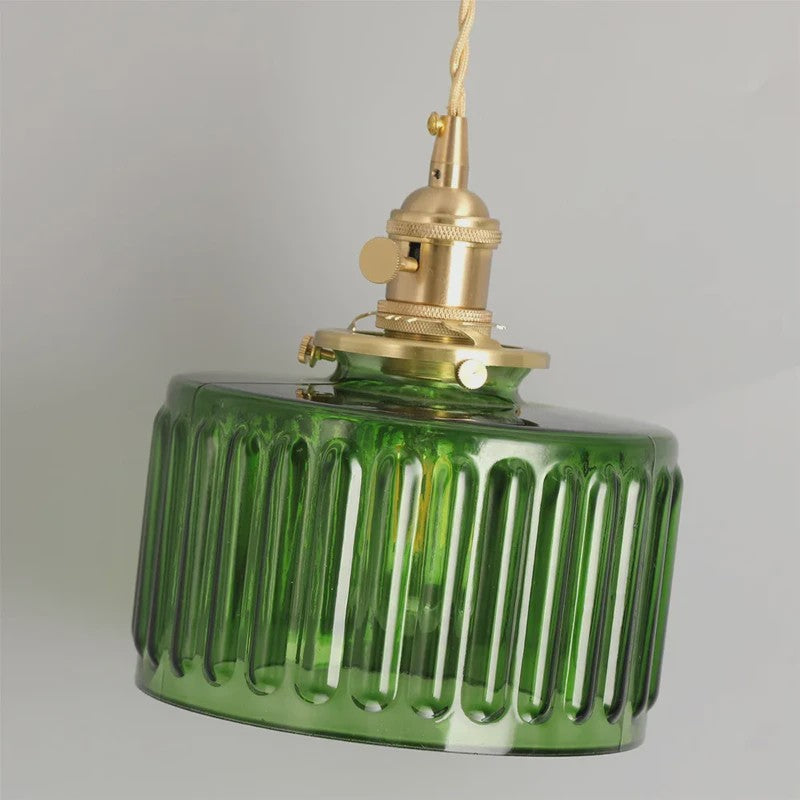 Vintage Groene Glazen Hanglamp - Nordic Stijl, Koperen Accent
