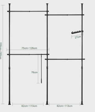 SoBuy KLS03 Telescopisch Garderobesysteem met 4 kledingroedes