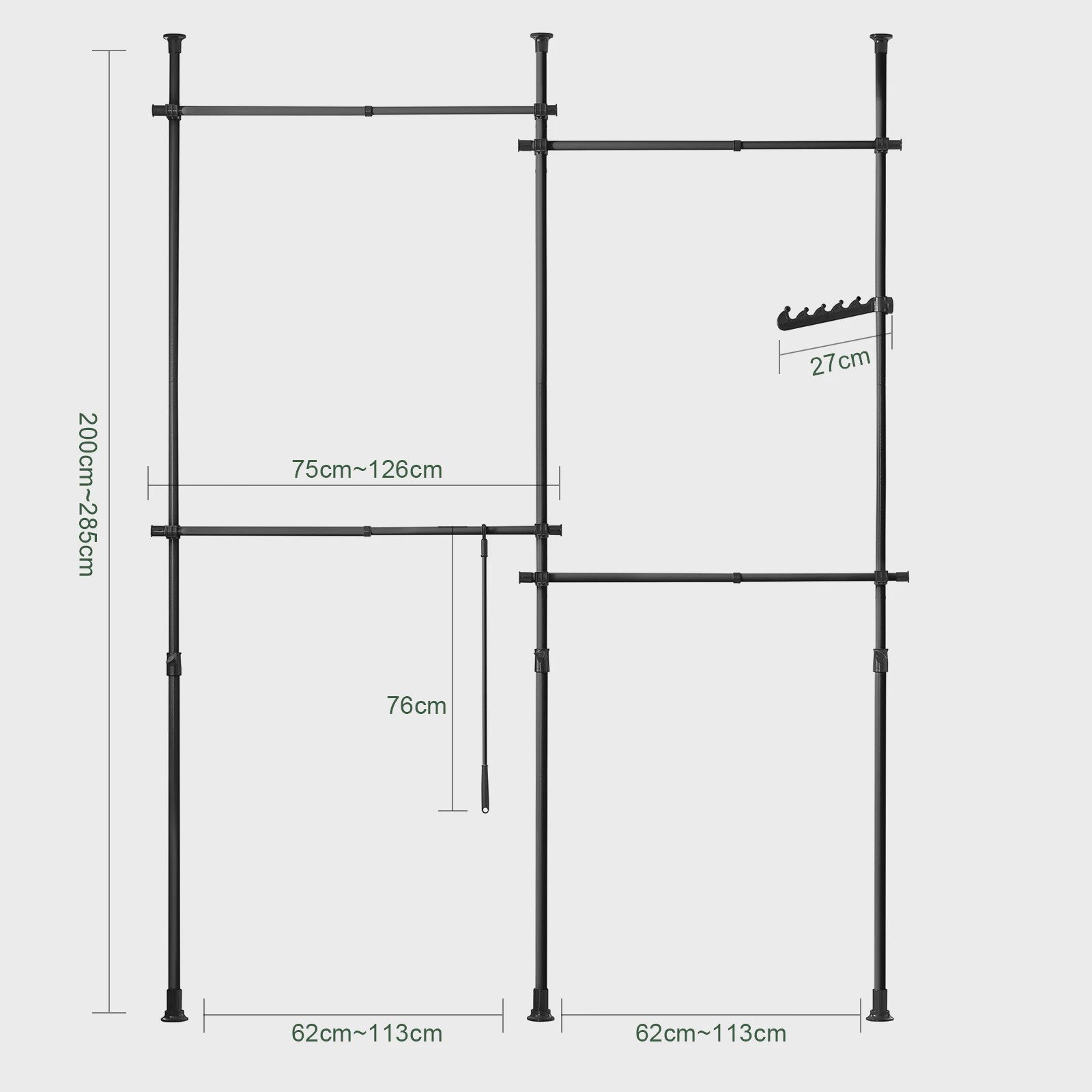 SoBuy KLS03 Telescopisch Garderobesysteem met 4 kledingroedes