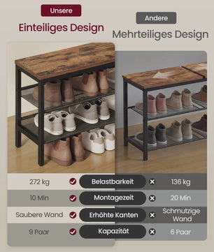 VASAGLE 3-laags Schoenrek - Industrieel Design met Verhoogde Randen