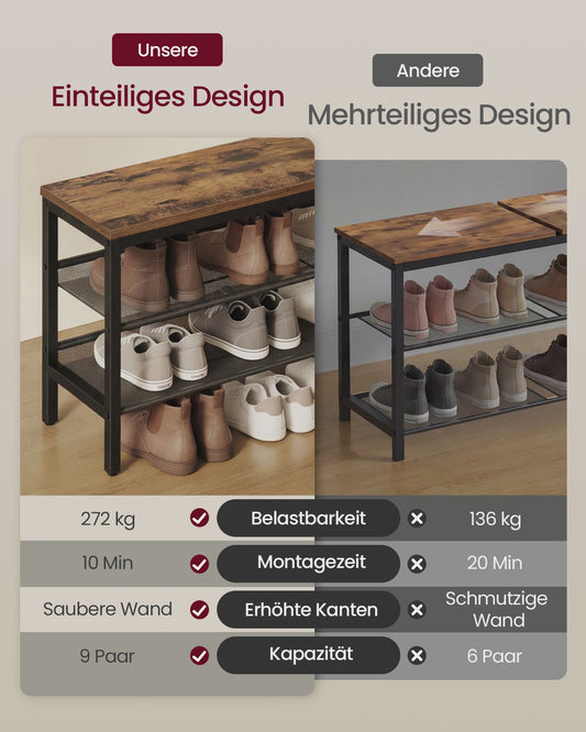 VASAGLE 3-laags Schoenrek - Industrieel Design met Verhoogde Randen
