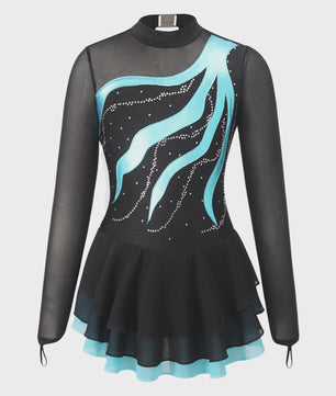 Schaatsjurk Meisjes met Lange Mouwen, Strass en Rokje - Dans & Turnen
