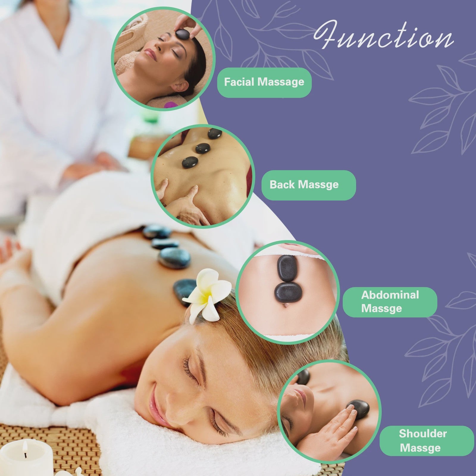 Hot Stone Massage Set met Verwarmer - Verstelbare Temperatuur & Timer - Draagbaar