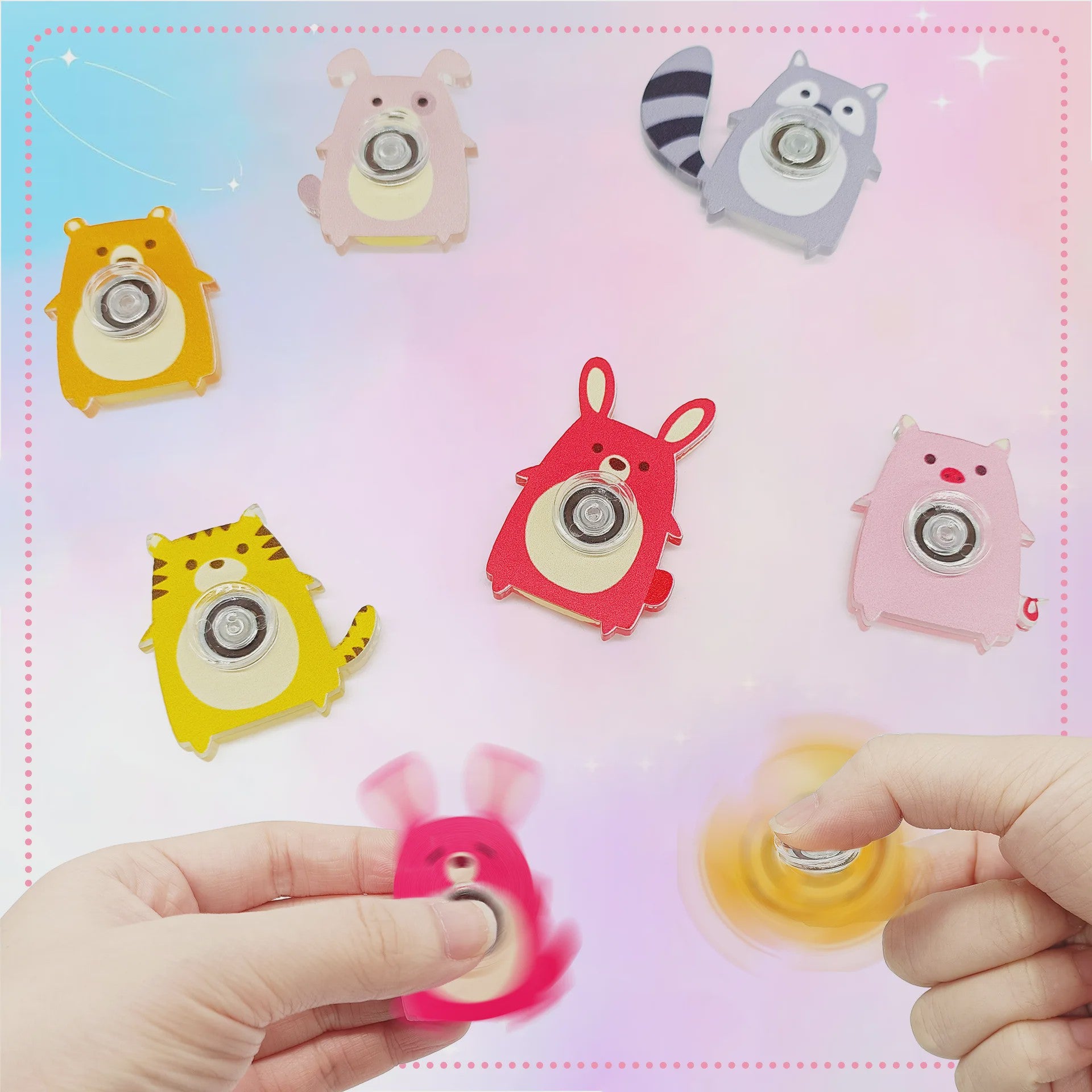Set van 6 Leuke Dieren Fidget Spinners - Vingertop Gyro Speelgoed voor Stressverlichting & Feestjes
