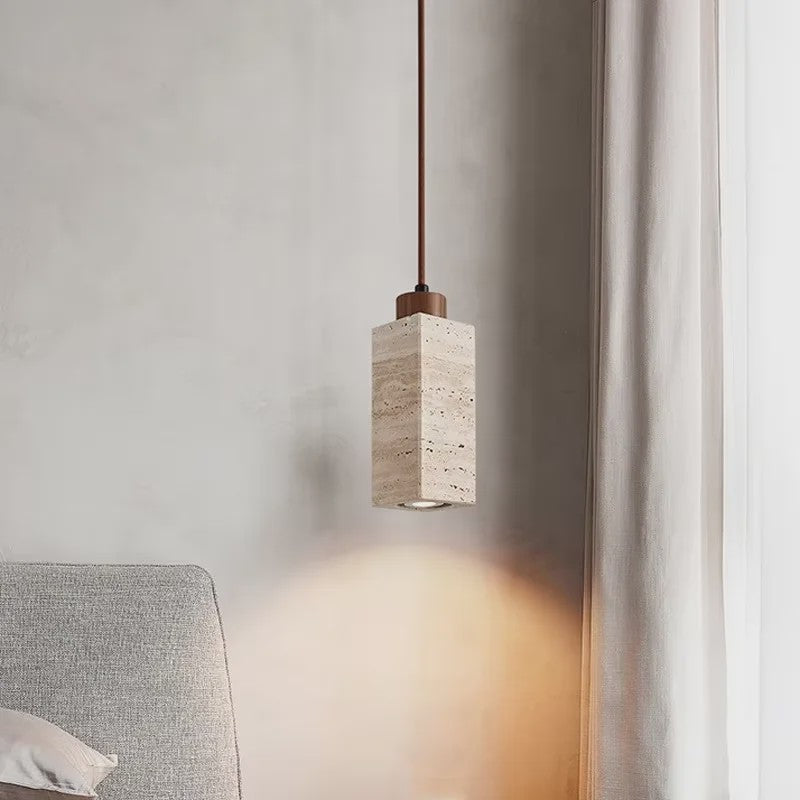 Sfeervolle Hanglamp met Steenlook en Houten Accent - Perfect voor Slaapkamer of Bar