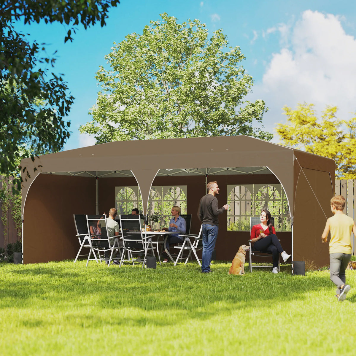 Outsunny Partytent 6x3m - Snel Opzetbaar, Waterdicht & UV-beschermend met Reflecterende Strips