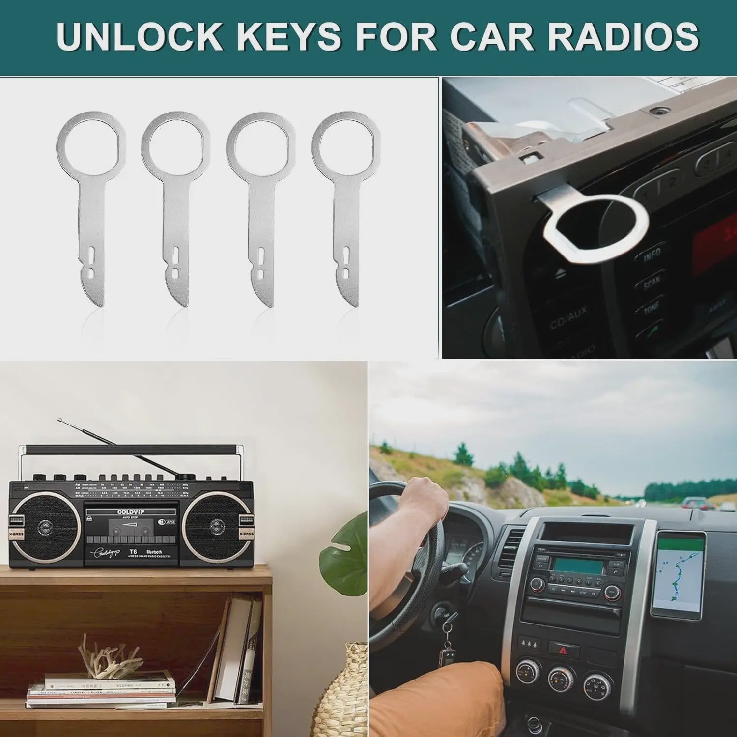 4x Auto Radio Verwijderingssleutels - Stereo Ontgrendelingsgereedschap voor VW, Audi, BMW, Mercedes