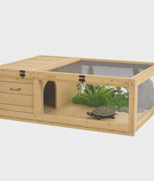 Houten Schildpaddenverblijf met Gaasdak en Verwijderbare Zijpanelen - 91x60.5x32 cm