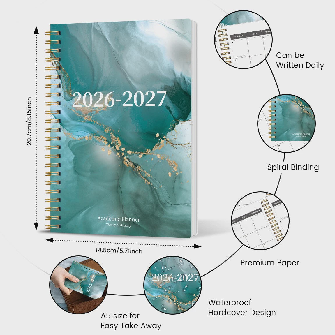 Academische Planner 2026-2027 A5 - Week & Maand - Spiraalbinding