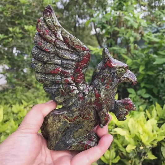 Gegraveerd Kristallen Griffioen Beeldje - 15cm Natuurlijke Bloedsteen Decoratie