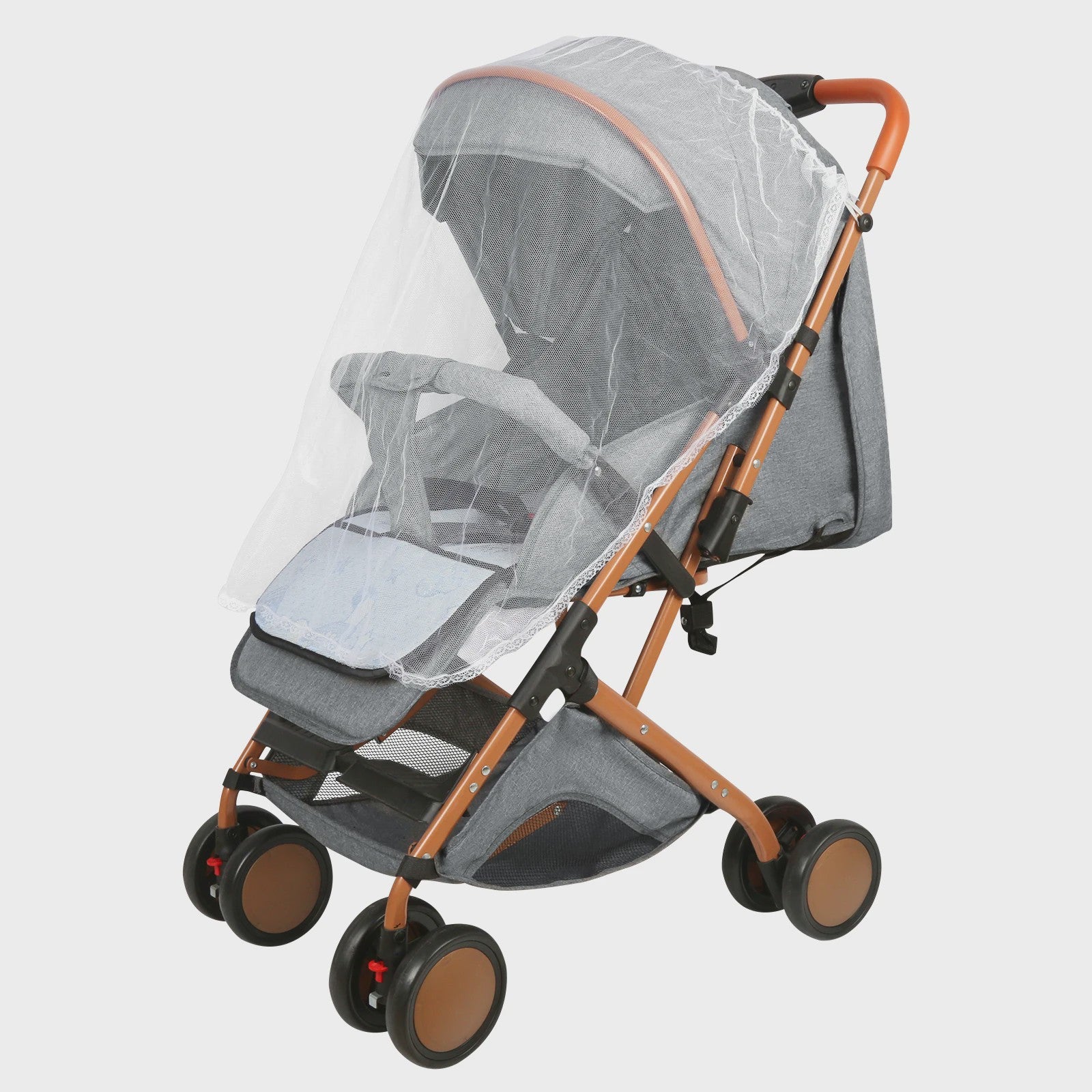 Draagbare Baby Kinderwagen met Muggennet, Opbergmand & 4 Wielen