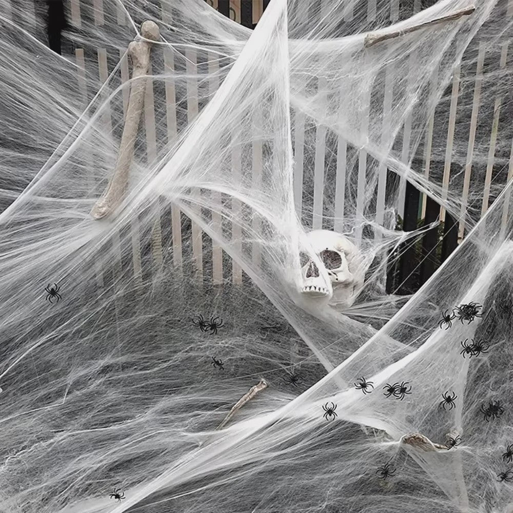 Halloween Spinnenweb Decoratie met Spinnen - Creëer een Griezelige Sfeer