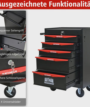 Mobiele Gereedschapswagen met 5 Lades - Zwart/Rood