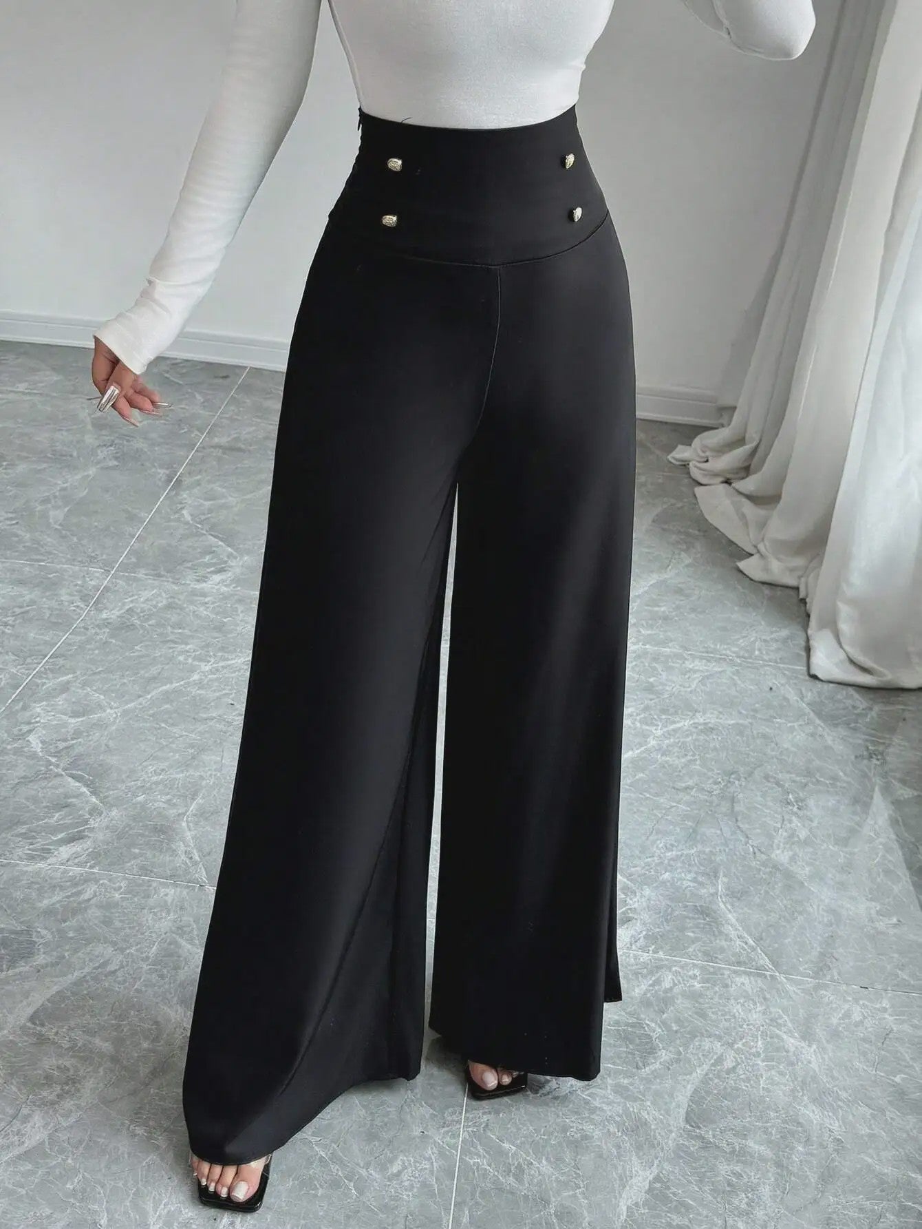 Modieuze Wijde Pijp Pantalon Dames - Comfortabel & Ademend Kantoor & Casual