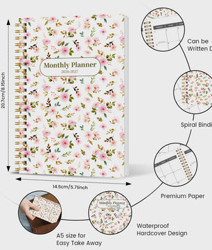 Bloemen A5 Planner 2026-2027: Week & Maand Overzicht, Spiraalbinding, Notities & Agenda