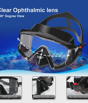 Complete Dry Snorkel Set voor Volwassenen: 3-Raams Anti-Condens Duikmasker met PC Lens en Snorkel