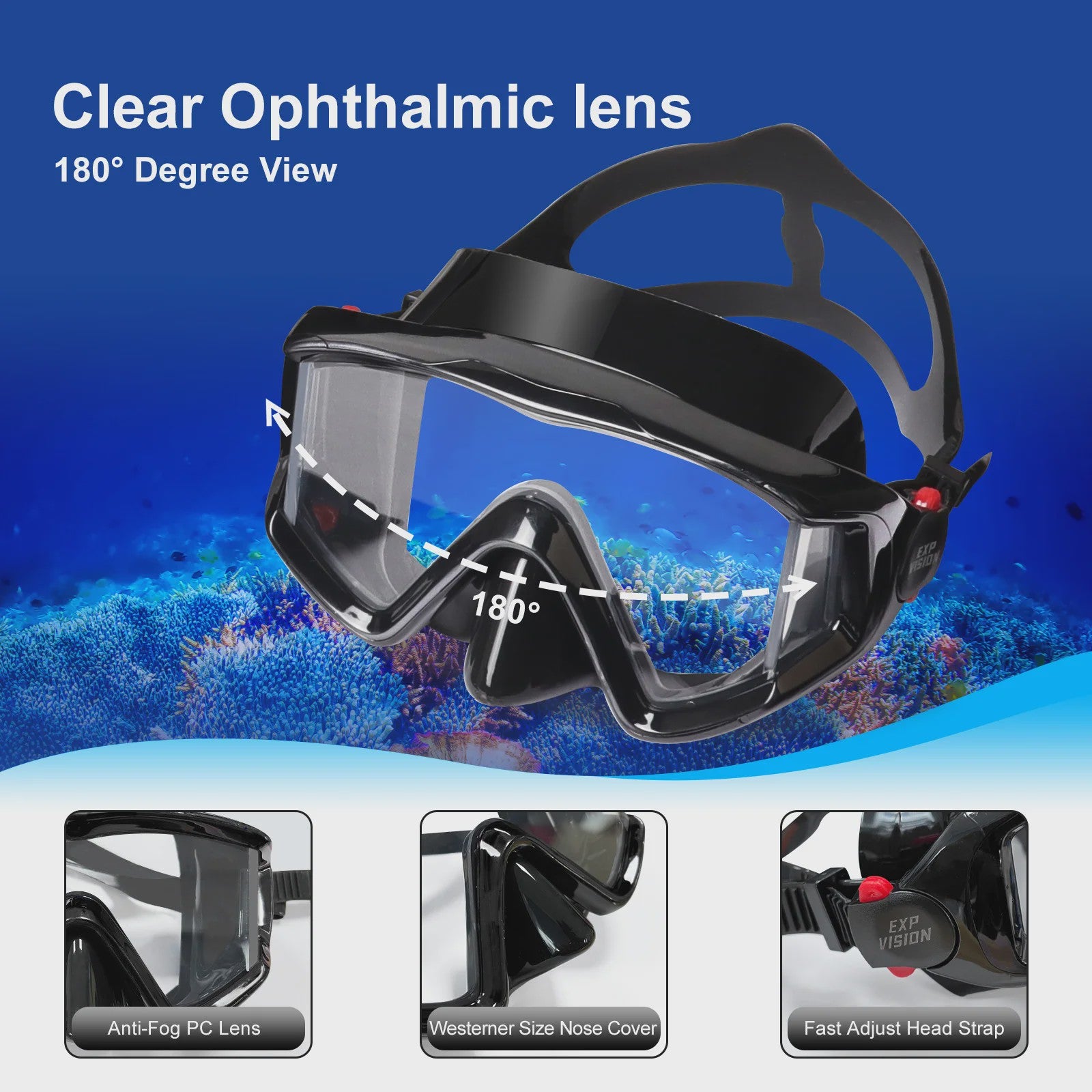 Complete Dry Snorkel Set voor Volwassenen: 3-Raams Anti-Condens Duikmasker met PC Lens en Snorkel