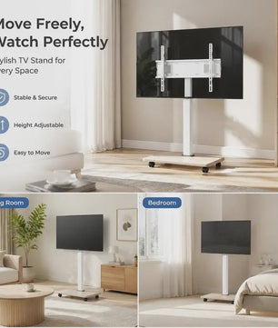 Verrijdbare TV Standaard met Draaibare Mount, In Hoogte Verstelbaar & Plank