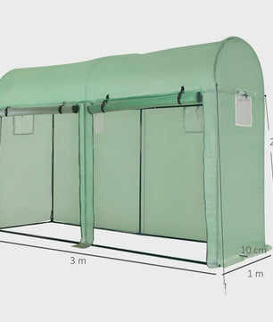 Outsunny Greenhouse Tunnel Garden Shed Greenhouse with 4 Windows and 2 Doors Made of Pe and Steel 300X100X200 cm Green