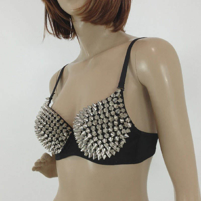 Steampunk BH met Zilveren Spikes - Fashion Party Club Top voor Dames