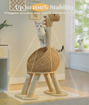 Dino Kattenkrabpaal met Mand en Sisalpaal - Rattan Design