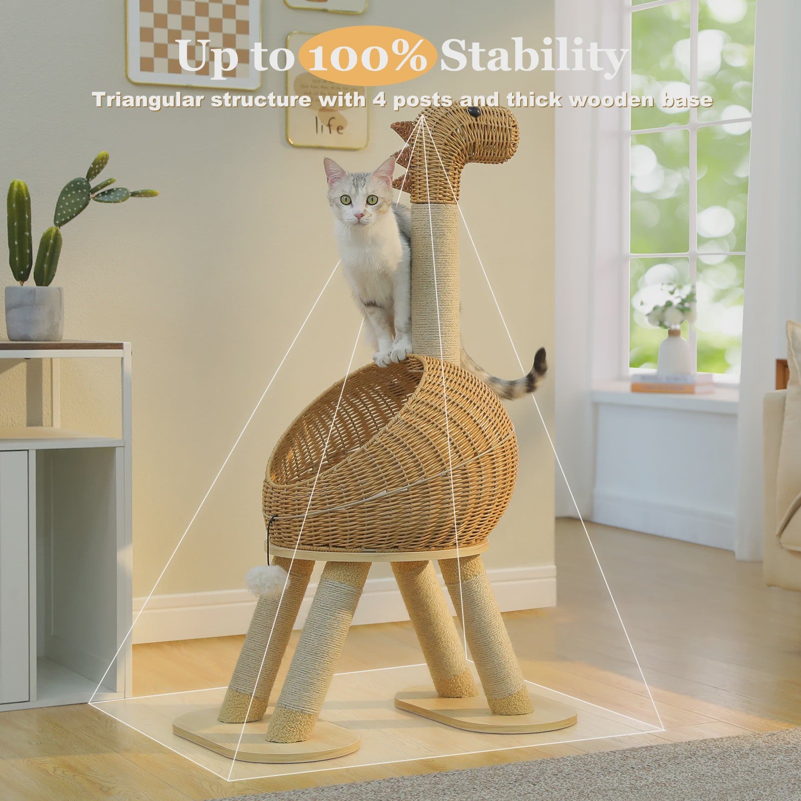 Dino Kattenkrabpaal met Mand en Sisalpaal - Rattan Design