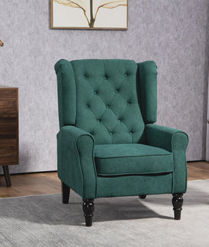 Groene Gestoffeerde Wingback Fauteuil met Brede Zitting en Klassieke Stijl