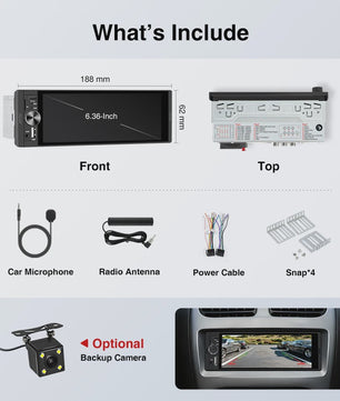 AINAVI 1 DIN Universele Autoradio met 6.36" HD IPS Touchscreen, Wireless CarPlay & Android Auto, Bluetooth 5.0