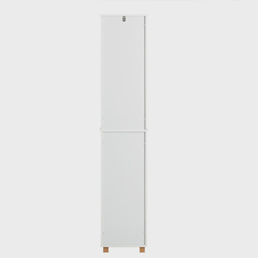 Smalle Hoge Badkamerkast met Planken - Wit & Houtkleur - 33x165x33 cm