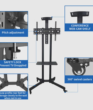 Verrijdbare TV standaard met zwenkwielen voor 26-65 inch schermen tot 100kg
