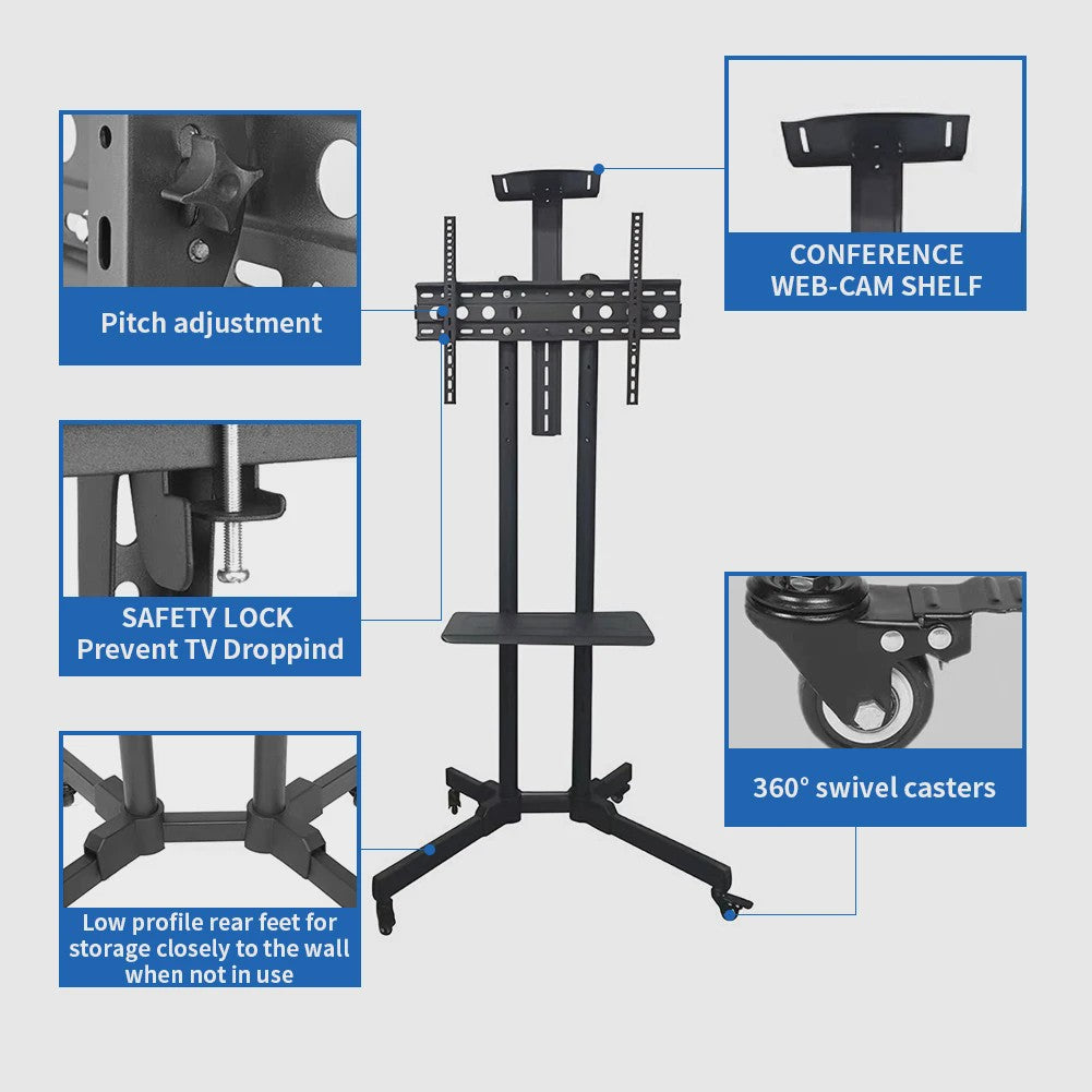 Verrijdbare TV standaard met zwenkwielen voor 26-65 inch schermen tot 100kg