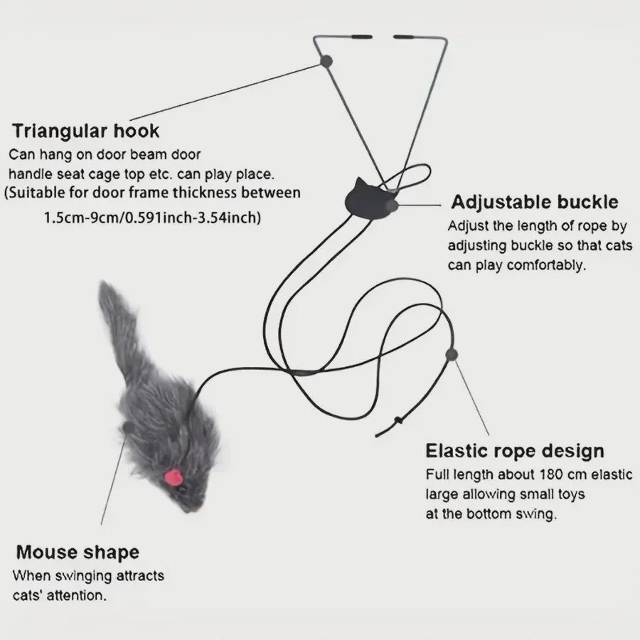 Interactief Katten Speelgoed Muis - Hangend Deur Speeltje met Veertje