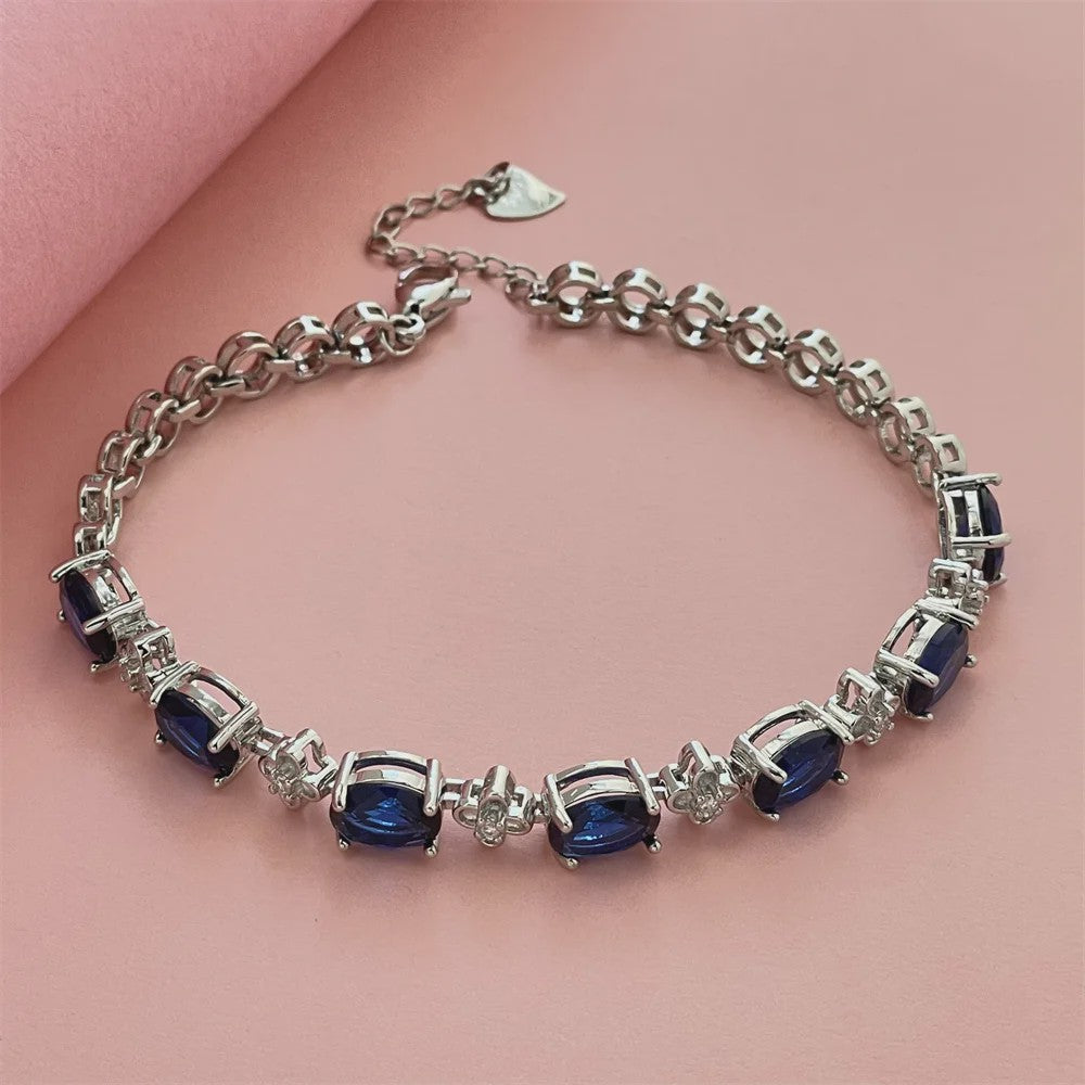 925 Sterling Zilveren Armband met Donkerblauwe Edelstenen - Elegant & Modieus Cadeau