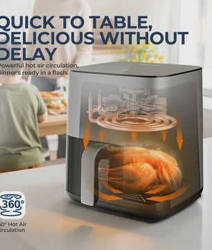 ROUNY Airfryer 5L met Touch Control, Zichtvenster en Vaatwasmachinebestendige Mand - Gezond Frituren
