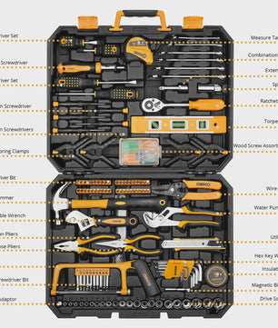 DEKO DKMT228 Complete Gereedschapskist - 228 Delige Handgereedschap Set voor Auto Reparatie en Klussen